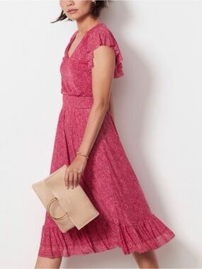 Evereve Elena Pink Floral Mesh Overlay Midi Dress size XS
